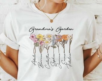 Grandma's Garden Shirt, Mothers Day Gift, Birth Month Flower Shirt, Granny's Flowers Garden Shirt, Custom Kids Name Tee, Custom Flower Shirt