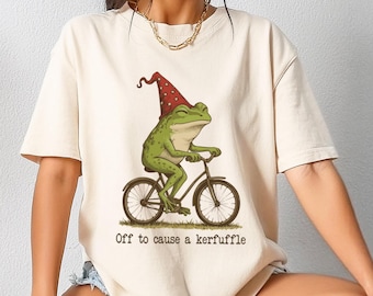 Comfort Colors©  Off to Cause a Kerfuffle Frog T Shirt, Funny Weirdcore Meme Aesthetic, Sarcastic Saying, Funny Animal  tee, Frog  Gift
