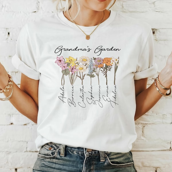 Grandma's Garden Shirt, Mothers Day Gift, Birth Month Flower Shirt, Granny's Flowers Garden Shirt, Custom Kids Name Tee, Custom Flower Shirt