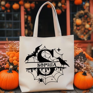 Personalized Halloween Name Tote Bag, Custom Trick Or Treat Bag, Kids Halloween Tote Bag, Halloween Candy Bag, Kids Trick or Treat Bag