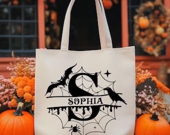 Personalized Halloween Name Tote Bag, Custom Trick Or Treat Bag, Kids Halloween Tote Bag, Halloween Candy Bag, Kids Trick or Treat Bag