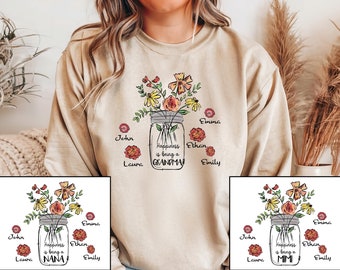Happiness Is Being A Granma Sweatshirt, Custom Grandma Sweatshirt With Grandkids Names, Mothers Day Gift for Grandma, Floral Nana Sweater