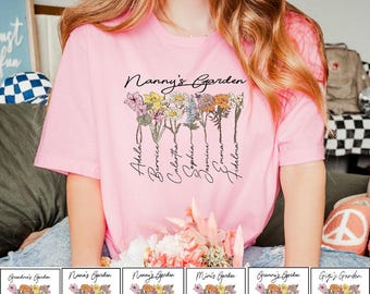 Grandma's Garden Shirt, Mama's Garden Shirt, Birth Month Flower Shirt,Granny's Flowers Garden Shirt,Custom Kids Name Tee,Custom Flower Shirt