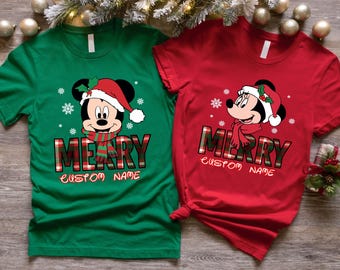 Personalized Disney Family Matching T-shirt, Disney Character Christmas Shirt, Mickey and Friends Merry Christmas Tee