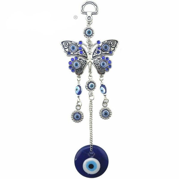 Blue Evil Eye Rhinestone Butterfly Wall Hanging Pendants Blessing Protection