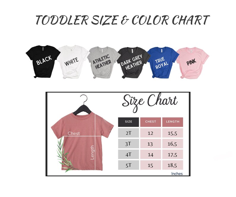 toddler size and color chart for a t - shirt