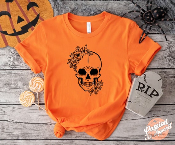 Halloween Skull Shirt, Floral Skull Tee, Skeleton Shirt, Halloween Tee, Skull Tee, Floral Skull Shirt