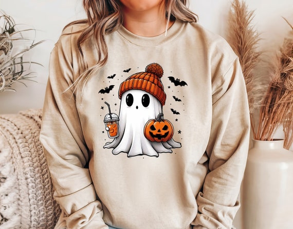 Halloween Ghost Sweatshirt, Cute Ghost Sweater, Womens Halloween Sweater, Spooky Season Sweatshirt, Halloween Party Sweater, Cute Fall Sweat