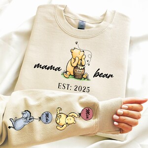 Custom Mom Bear Sweatshirt, Mothers Day Sweatshirt, Personalized Mom Sweatshirt,  Mama Est with Kid Name on Sleeve Sweatshirt, New Mom Tee