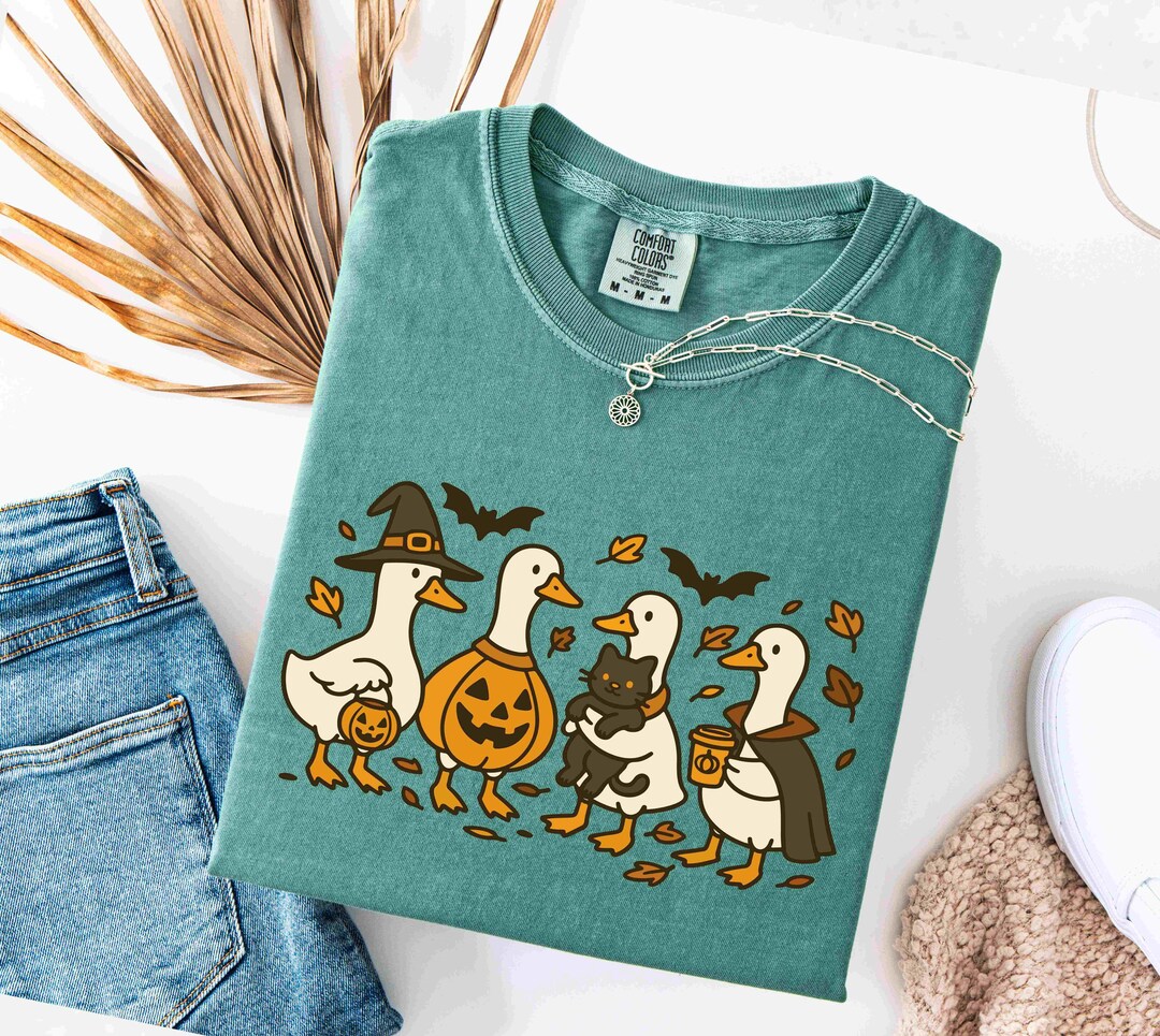 Comfort Color Silly Goose Halloween Shirt, Black Cat Pumpkin Shirt ...