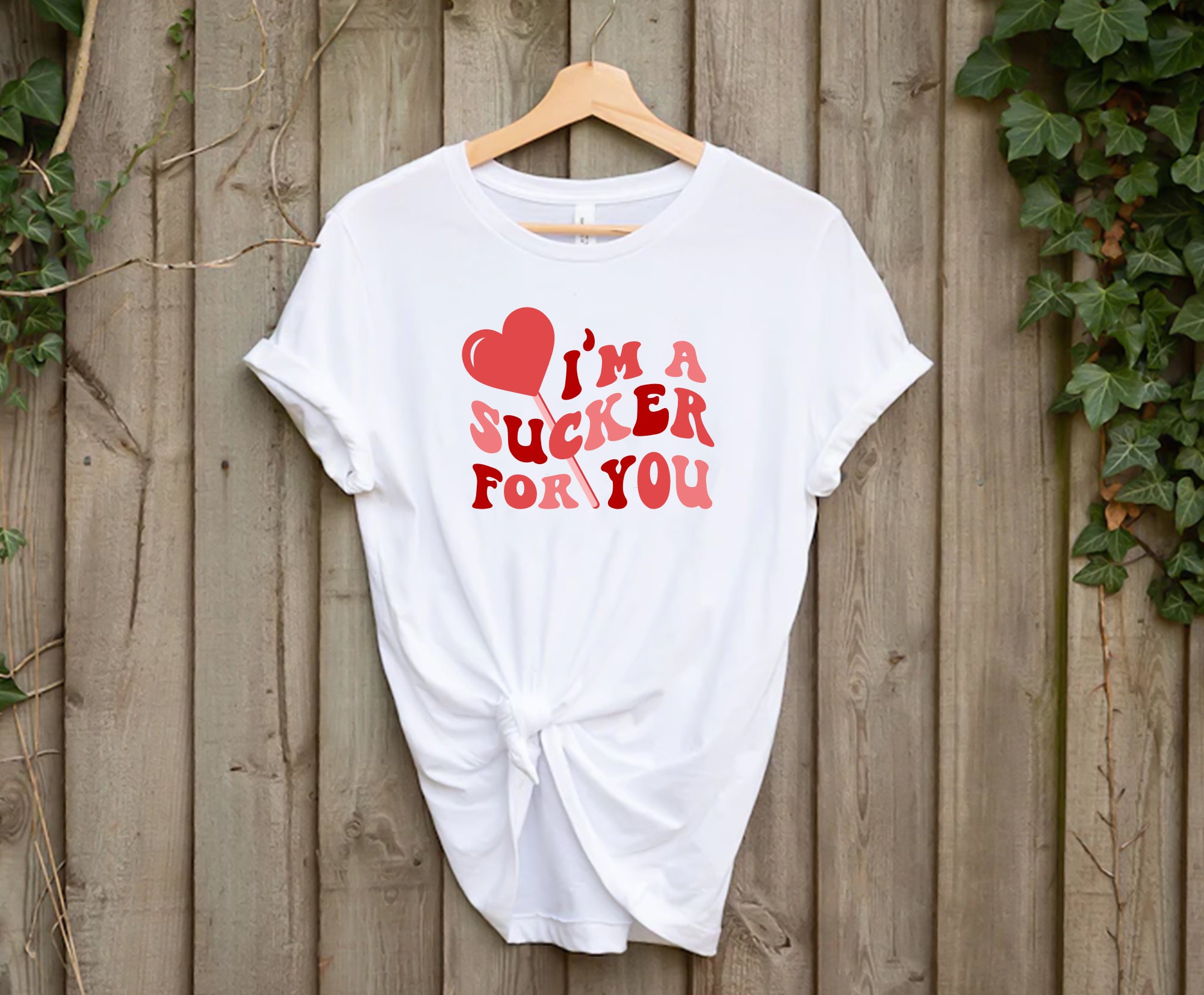 Women's "I'm A Sucker For You" Valentine's Day T-Shirt - Candy Heart Graphic Short Sleeve Tee, Cute Love Gift