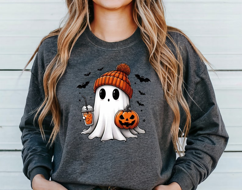 Halloween Ghost Sweatshirt, Cute Ghost Sweater, Womens Halloween Sweater, Spooky Season Sweatshirt, Halloween Party Sweater, Cute Fall Sweat bild 5