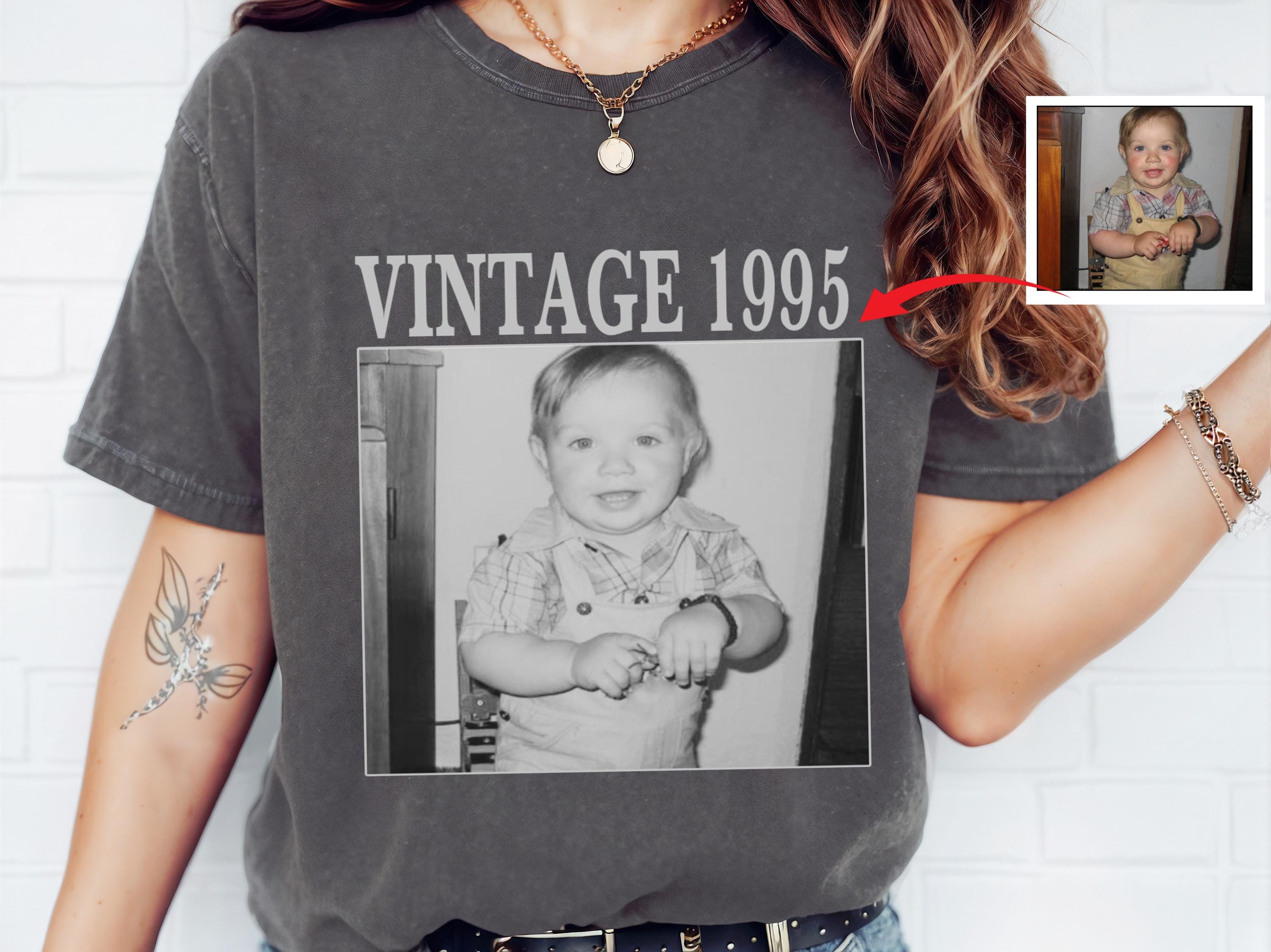 Comfort Colors Custom Photo Year Vintage 1995 Shirt, 30th 40th Birthday Gift, Personalized 30th Birthday Shirt, Custom Year Birthday Shirt