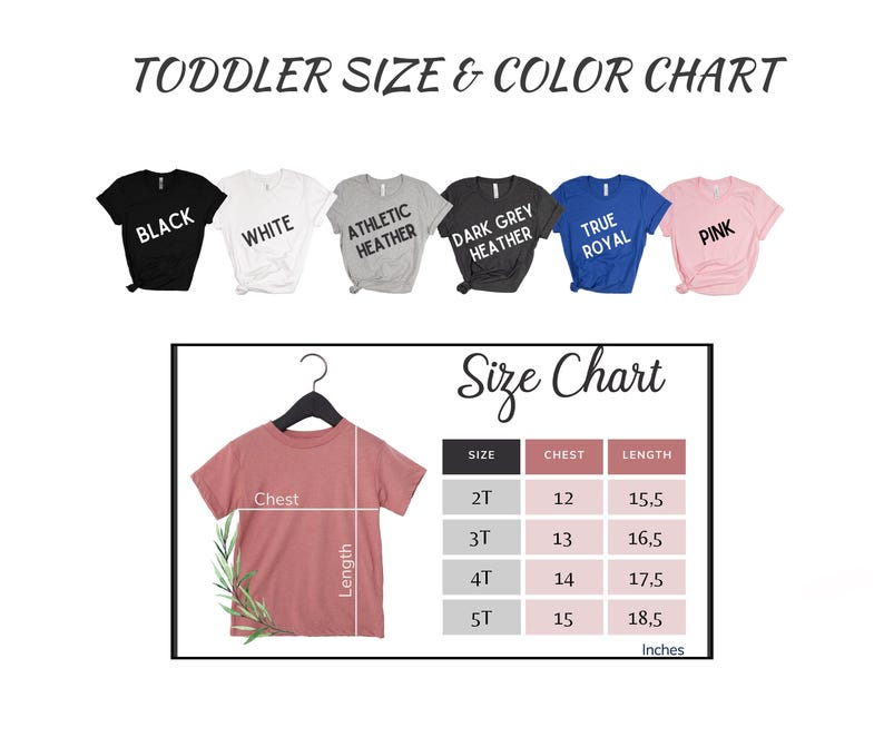 toddler size and color chart for a t - shirt