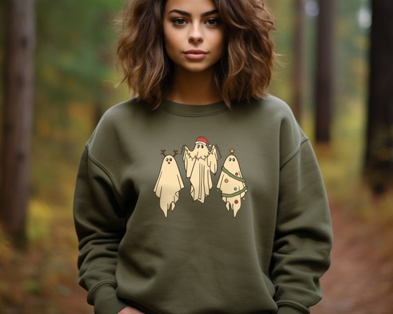 Christmas Ghost sweatshirt, Spooky Christmas sweatshirt, Halloween Christmas sweatshirt, tree Ghost sweatshirt, deer Ghost sweatshirt