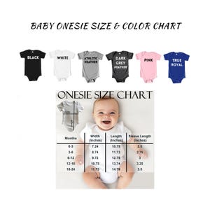 a baby onesie size and color chart for a baby