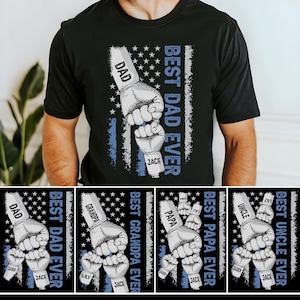 Personalized Dad Raised Fist Bump Shirt, Best Dad Ever American Flag Shirt, Custom Fathers Day Shirt With Kids Names, Fathers Day Gift