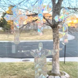 Jesus and Crosses Window Cling Bling Sun Catcher Holographic Rainbow Maker