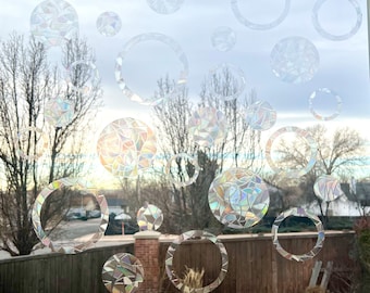 Circles and Rings Window Cling Bling Holographic Rainbow Maker Sun Catcher Anti Bird Collision (set of 26)