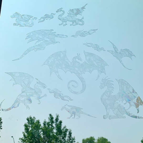 Fire Breathing Dragons Window Cling Bling Sun Catcher Holographic Rainbow Maker