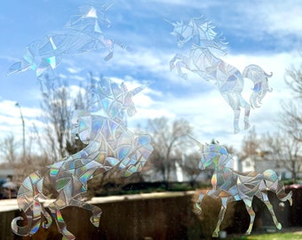 Unicorn Window Cling Bling Holographic Rainbow Maker Sun Catcher Decals (set of 4)