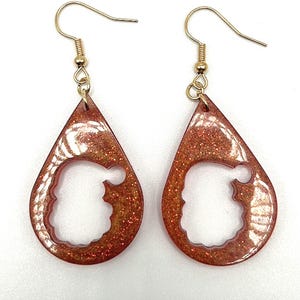 Glitter Santa Silhouette Teardrop Earrings - Handmade UV Resin Earrings - Christmas Jewelry Gift - Stainless Steel