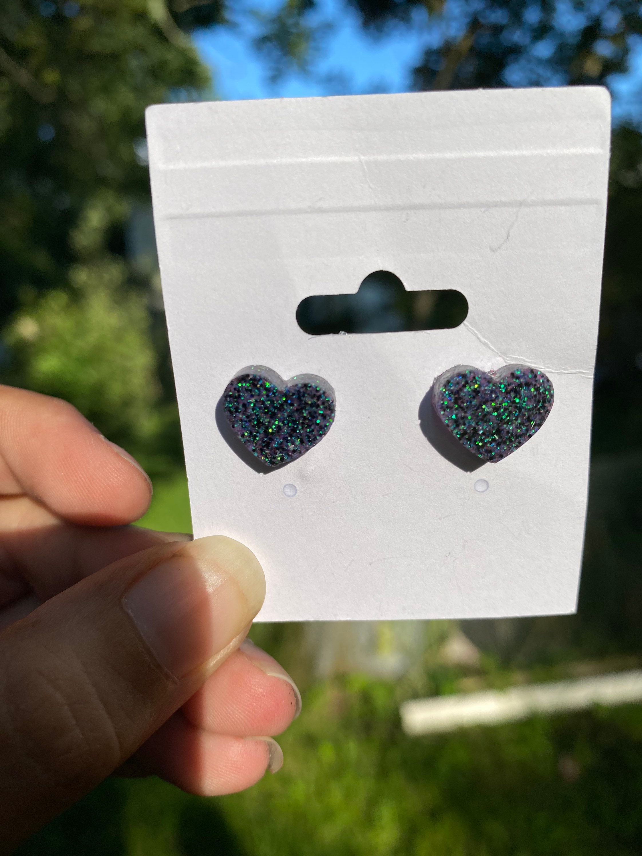 Heart UV Resin Glitter Stud Earrings Etsy