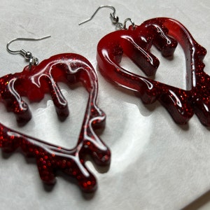 Glitter Drippy Heart Earrings, Handmade Drippy Heart Earrings, Heart Earrings, Drippy, Custom Heart Earrings, Trippy/Drippy Earrings