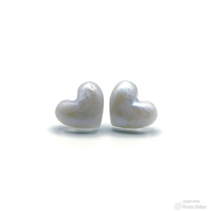Blue Pearlescent Puffy Heart Studs – Heart Stud Earrings - Handmade Earrings with Stainless Steel Posts