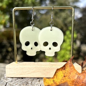 Glow-In-The-Dark Skull Earrings, Handmade Dangle Skull Earrings, Skull Earrings, Halloween Earrings, Spooky Earrings, Stainless Steel