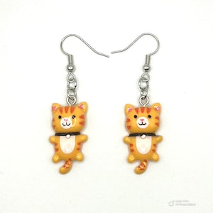 Cute Orange Cat Charm Earrings, Cat Earrings – Dangle Cat Earrings with Stainless Steel Hooks, Tabby Cat