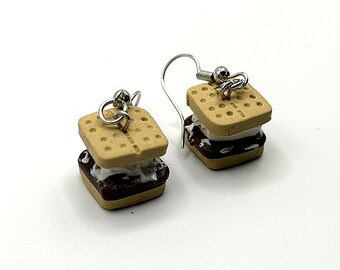 Handmade S’mores Earrings, Polymer Clay, Handmade Small S’mores Earrings, Clay S’more Earrings, Smore Earrings, Smores Earrings