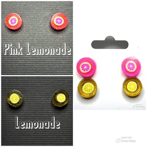Lemon Earrings, Handmade Lemon Studs Earrings, Pink Lemonade Studs, Lemonade Stud Earrings, Lemon Stud Pack, Lemonade Studs