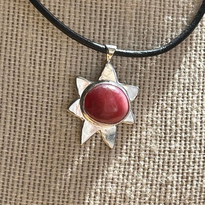 Rhodochrosite and Sterling Silver Sun Pendant