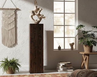 Rustikale Dekosäule, Holzsäule, Handgefertigte Baumstamm Deko, Bodenwindlicht Ständer, Blumensäule Holz, Natürliche Holzoptik - Dunkelnuss