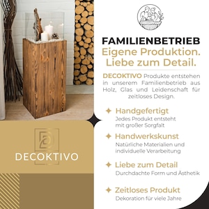 Windlicht Säule aus Holz und Glas – Rustikale Bodenlaterne 80 oder 100 cm, Kerzenständer für Wohnzimmer, Balkon oder Terrasse, Farbton Nuss bild 13