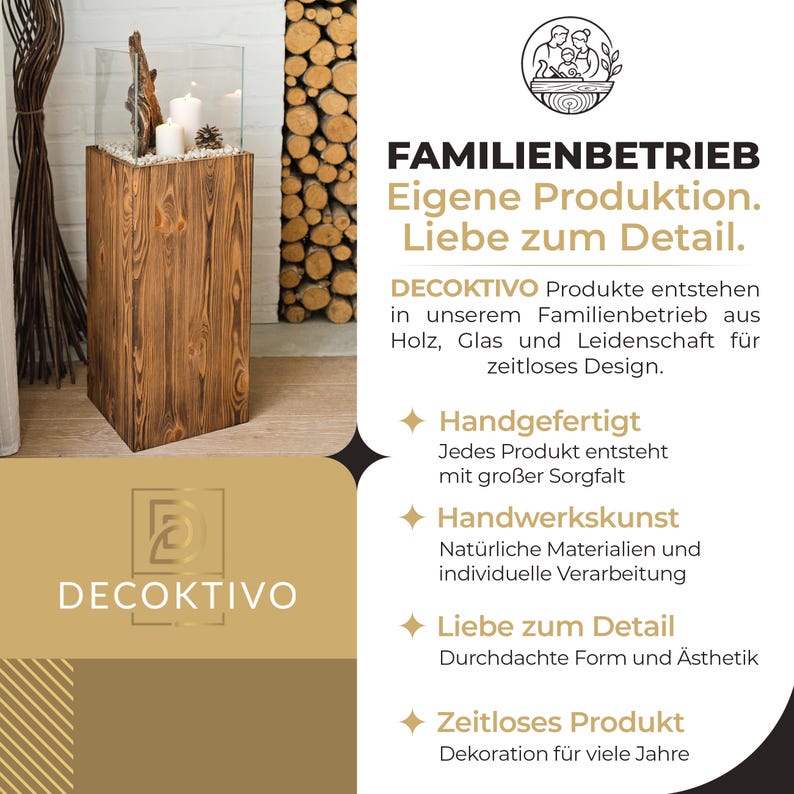 Windlicht Säule aus Holz und Glas – Rustikale Bodenlaterne 80 oder 100 cm, Kerzenständer für Wohnzimmer, Balkon oder Terrasse, Farbton Nuss bild 13