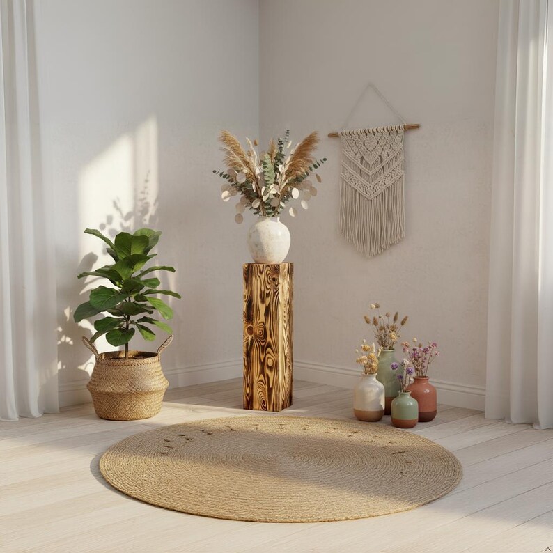 Rustikale Dekosäule, Holzsäule, Handgefertigte Baumstamm Deko, Bodenwindlicht Ständer, Blumensäule Holz, Natürliche Holzoptik - GeölteKiefer zdjęcie 16