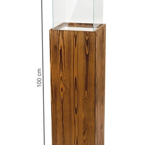 Windlicht Säule aus Holz und Glas – Rustikale Bodenlaterne 80 oder 100 cm, Kerzenständer für Wohnzimmer, Balkon oder Terrasse, Farbton Nuss 100 centimeter