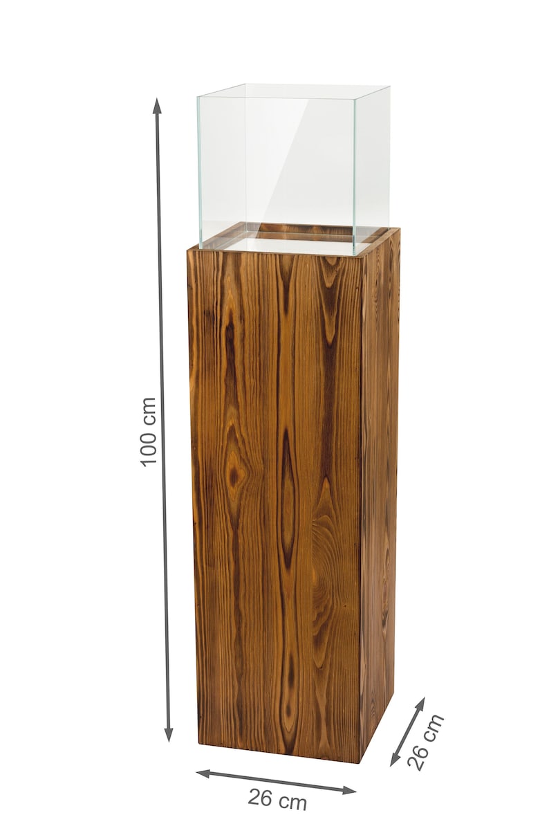 Windlicht Säule aus Holz und Glas – Rustikale Bodenlaterne 80 oder 100 cm, Kerzenständer für Wohnzimmer, Balkon oder Terrasse, Farbton Nuss 100 centimeter