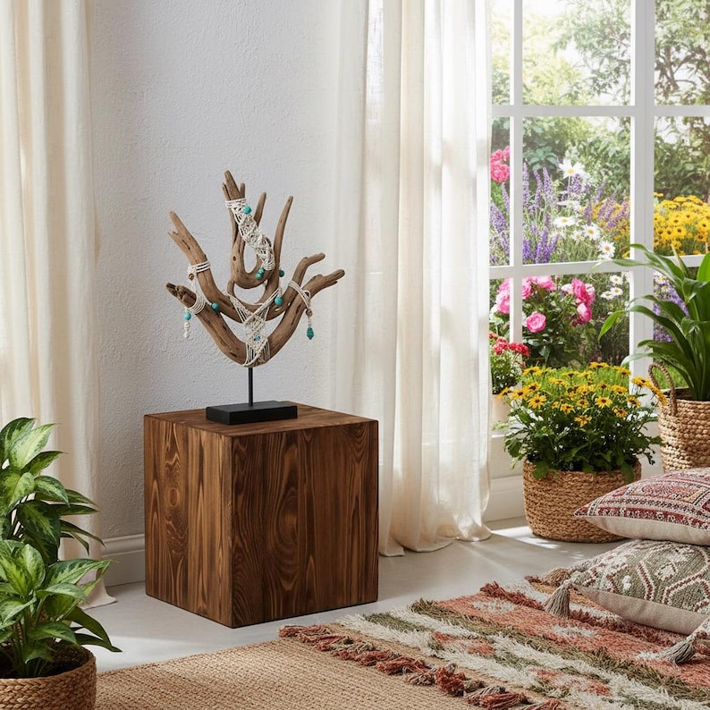 Rustikale Holz Dekosäule – Stabil & Standfest, Handgefertigte Baumstamm Säule als Podest für Vase oder Skulptur, Echtholz, Farbton Nuss imagen 3