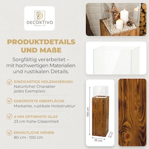 Windlicht Säule aus Holz und Glas – Rustikale Bodenlaterne 80 oder 100 cm, Kerzenständer für Wohnzimmer, Balkon oder Terrasse, Farbton Nuss bild 11