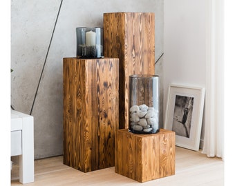 30x30x30 cm - soporte de madera, pedestal de madera, bloque de madera, columna de madera, tronco de árbol, tronco de madera, columna decorativa, decoración del hogar.