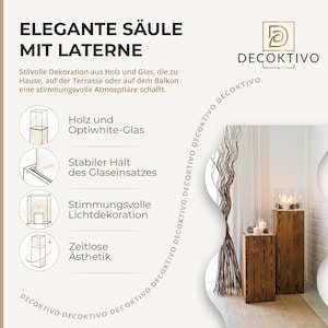 Windlicht Säule aus Holz und Glas – Rustikale Bodenlaterne 80 oder 100 cm, Kerzenständer für Wohnzimmer, Balkon oder Terrasse, Farbton Nuss bild 9