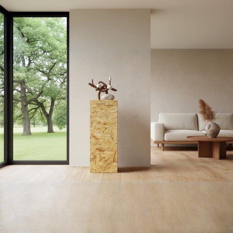 OSB-Dekosäule, Blumensäule Wohnzimmer, Blumenständer, Podest Deko, Pflanzenständer, Stabiler Sockel, Modernes Design - Rohes OSB image 1