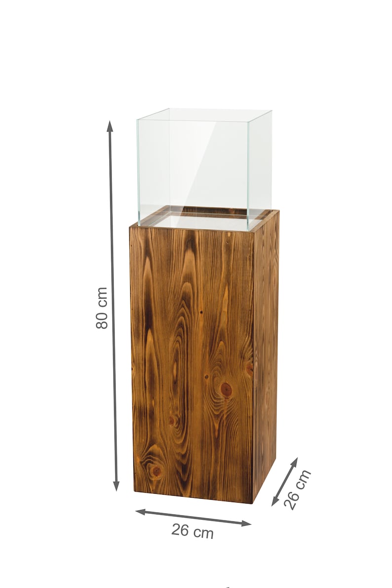Windlicht Säule aus Holz und Glas – Rustikale Bodenlaterne 80 oder 100 cm, Kerzenständer für Wohnzimmer, Balkon oder Terrasse, Farbton Nuss 80 centimeter