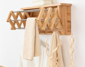 KNAPYA 3 in 1 Wall Mounted Drying Rack, Shelf & Coat Rack, Solid Wood, 60 cm