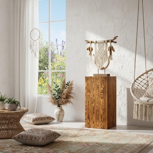 Rustikale Holz Dekosäule – Stabil & Standfest, Handgefertigte Baumstamm Säule als Podest für Vase oder Skulptur, Echtholz, Farbton Nuss 80x40x40 cm