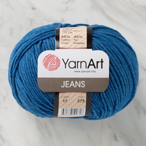 YARNART JEANS #17 best amigurumi yarn, bright blue yarn, sport crochet toys yarn, knitting yarn, cotton yarn, polyacrylic yarn, baby yarn
