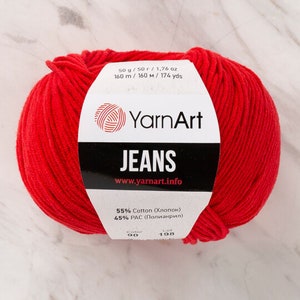 YARNART JEANS #90 best amigurumi yarn, red, Christmas project,  crochet toys yarn, knitting yarn, cotton yarn, polyacrylic yarn, baby yarn
